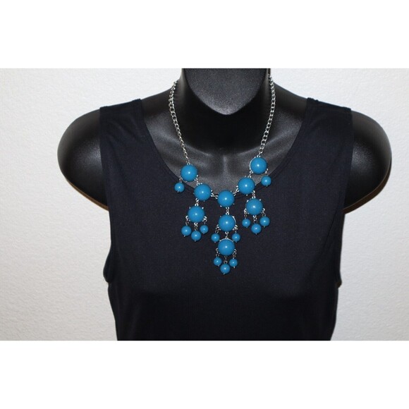 Lot of 3 STATEMENT Necklaces Blues & Pink/Red Cabochon Bubble Bib Chunky 17"+ - Picture 10 of 11